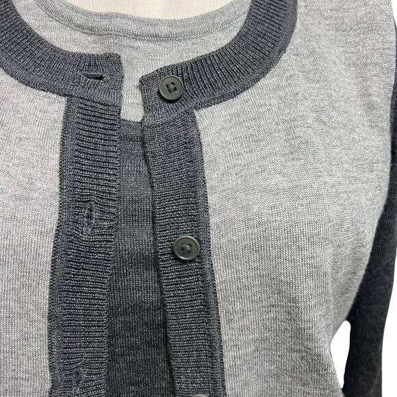 Talbots Womens Gray Color Block Italian Merino Wool Cardigan Work Twin Set Sz LP - Picture 3 of 16